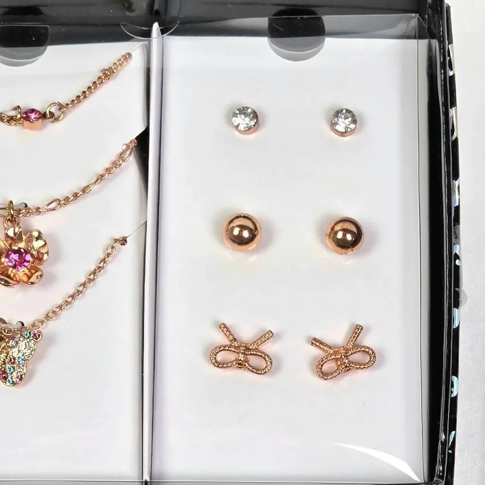Aeropostale Watch Jewelry Set Necklace Earrings Rose Gold Pink